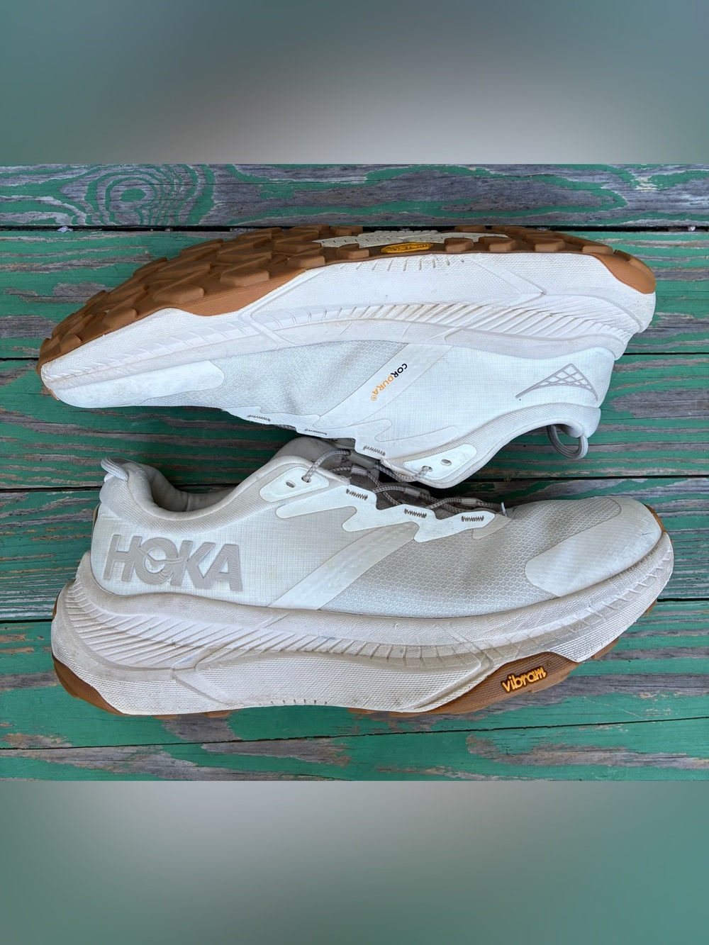 HOKA Womens Transport Running Walking Shoes Sneakers Eggnog Sz 10 B Vibram